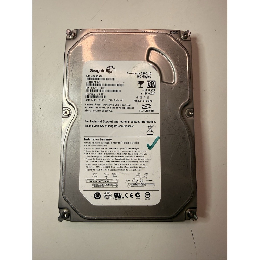 Seagate Barracuda 7200.10 160GB 3.5" SATA Hard Drive ST3160215AS Desktop‎ HDD